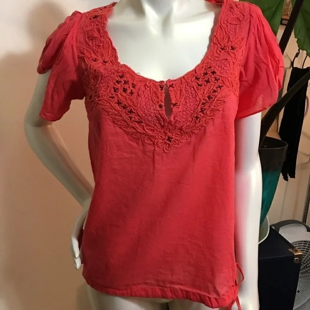 Free People Embroidered slit sleeve Top‎